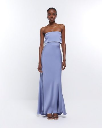 River Island Blue Bridesmaid Bandeau Maxi Dress