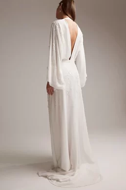 ASOS DESIGN Lisa drape sleeve plunge wedding dress with floral