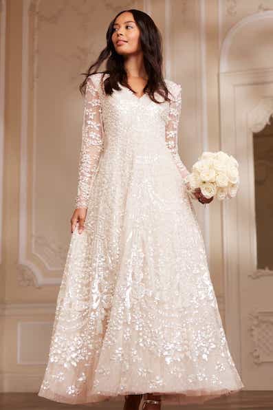Needle & thread embroidered lace tiered maxi dress in sales ivory