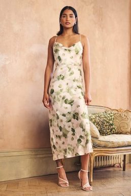 Nobody's Child Green Floral Satin Trixie Bridesmaid Midaxi Dress