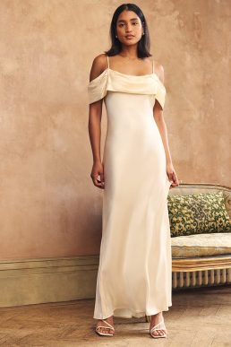 Nobody's Child Ivory Satin Bardot Gaia Bridesmaid Maxi Dress