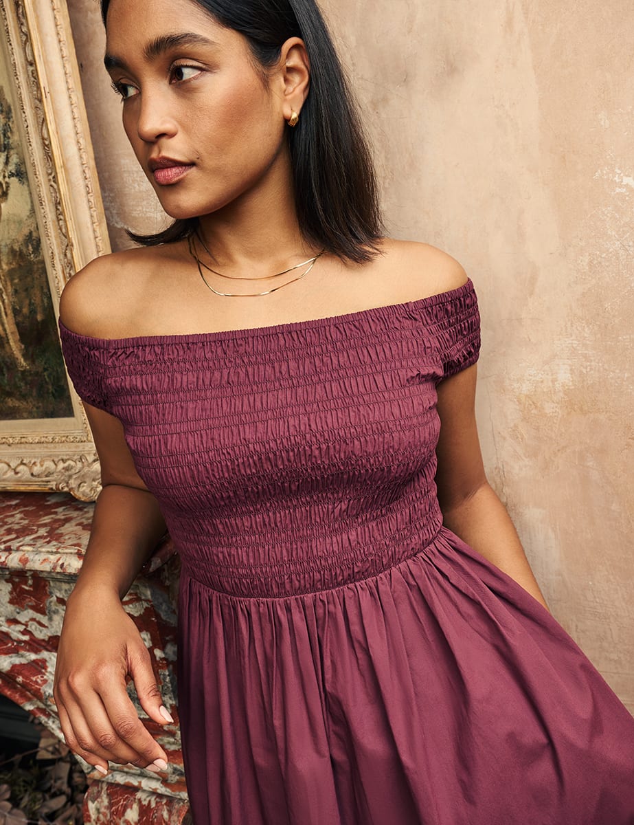 Plum bardot dress clearance