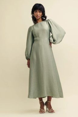 Nobody's Child Sage Linen-blend Balloon Sleeve Zola Midaxi