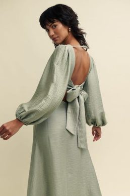 Nobody's Child Sage Linen-blend Balloon Sleeve Zola Midaxi