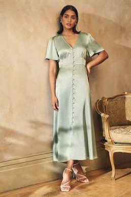 Nobody's Child Sage Green Satin Erin Bridesmaid Midaxi Dress