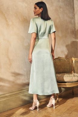 Nobody's Child Sage Green Satin Erin Bridesmaid Midaxi Dress