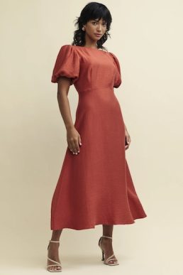 Nobody's Child Terracotta Puff Sleeve Zora Midaxi Dress