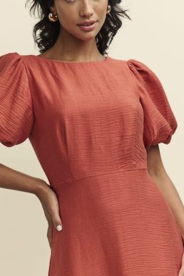 Nobody's Child Terracotta Puff Sleeve Zora Midaxi Dress