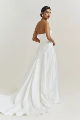 Reformation Elena Strapless Satin Dress Ivory