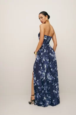 Reformation Leilani Fl;oral Maxi Dress Navy Blue