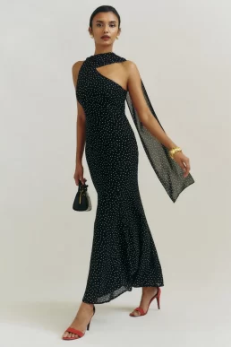 Reformation Rosalynn Spot Maxi Dress Black White