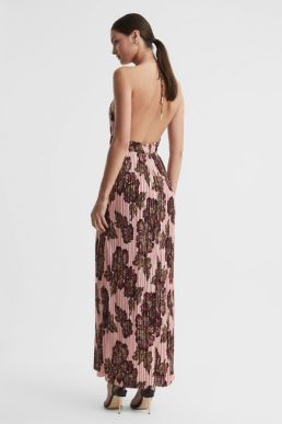 Reiss Ella Significant Other Pleated Maxi Dress Rose Print