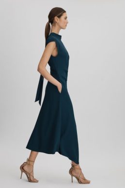 Reiss Jessa Ruched Midi Dress Teal