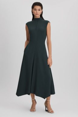 Reiss Libby Fitted Asymmetric Midi Dress Green