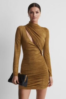 Reiss Maevi Significant Other Ruched Mini Dress Gold