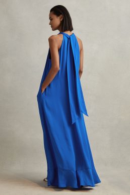 Reiss Dina Tie Neck Column Maxi Dress Blue