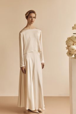 Ghost Evelyn Bridal Long Sleeve Satin Top Ivory