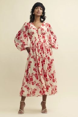 Nobody's Child Red Floral Chiffon Anya Midaxi Dress