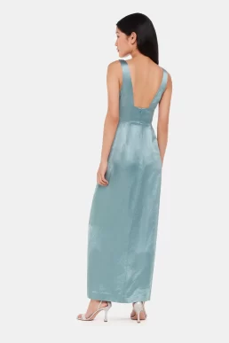 Whistles Charlotte Satin Maxi Bridesmaid Dress Sage Green