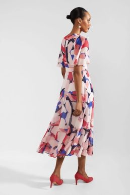 Hobbs Freya Silk Midi Dress Navy Pink Multi