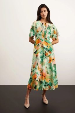 Hobbs Rosemoor Silk Midi Dress Green Multi