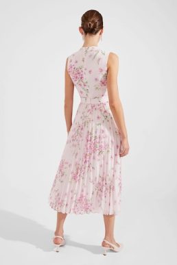 Hobbs Veronica Pleated Floral Dress Pink Multi