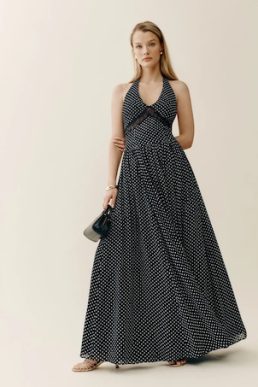 Reformation Amaris Dress Black White Dot