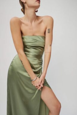 Reformation Barrow Silk Dress Artichoke Green
