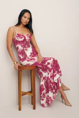 Reformation Fallon Dress White Dark Pink Super Bloom