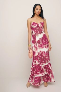 Reformation Fallon Dress White Dark Pink Super Bloom