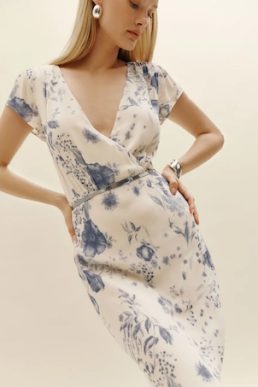 Reformation Nayeli Maxi Dress Ivory Blue Refresh