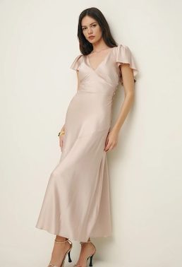 Reformation Vida Satin Dress Grand Cru Pale Pink Blush