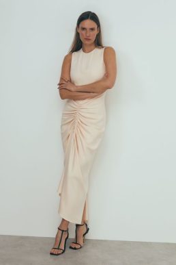 Reiss Felicity Atelier Ruched Bodycon Midi Dress Blush Pale Pink