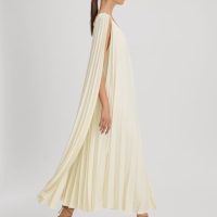 Reiss Loreli Pleated Cape Sleeve Midi Dress, Lemon