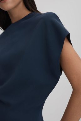 Reiss Tasha Ruched Bodycon Midi Dress Navy Blue