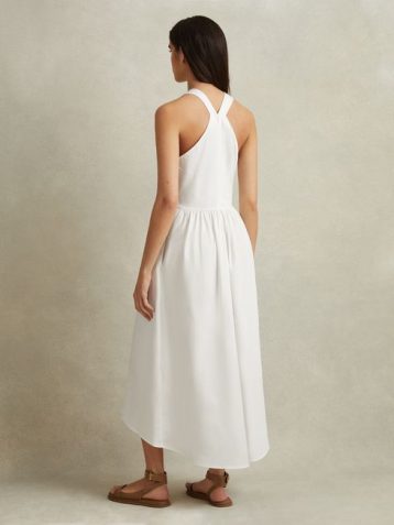 Reiss Yana Cotton Blend High-Low Midi Dress White