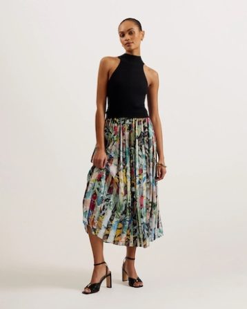 Ted Baker Corino Sleeveless Midi Dress With Floral Pleated Skirt