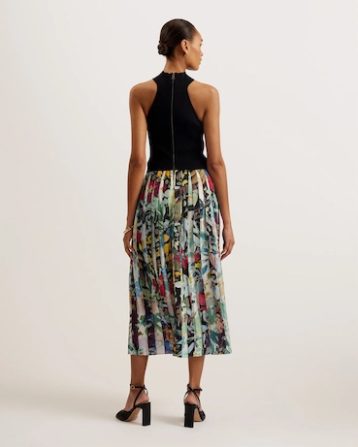 Ted Baker Corino Sleeveless Midi Dress With Floral Pleated Skirt