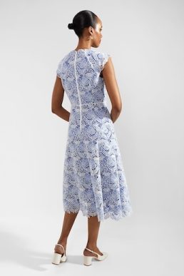 Hobbs Phoebe Lace Midi Dress Ivory Blue