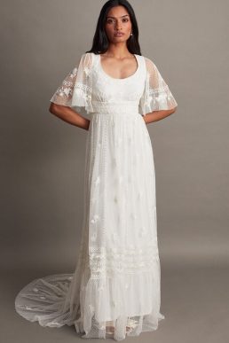 Monsoon Julita embroidered lace trim bridal dress ivory