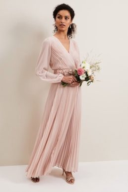 Phase Eight Alecia Pleated Maxi Bridesmaid Dress Antique Rose