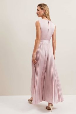 Phase Eight Bonnie Pleat Wrap Satin Maxi Dress Light Pink