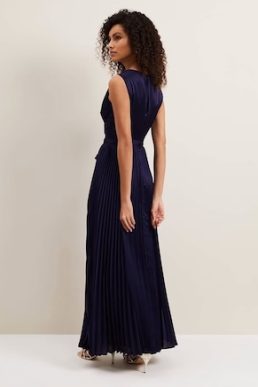 Phase Eight Bonnie Pleat Wrap Satin Maxi Dress Navy Blue