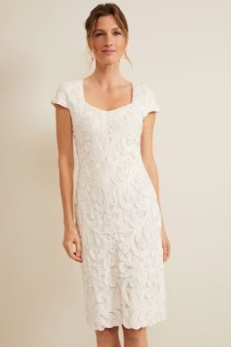 Phase Eight Layton Tapework Mini Bridal Dress Buttermilk