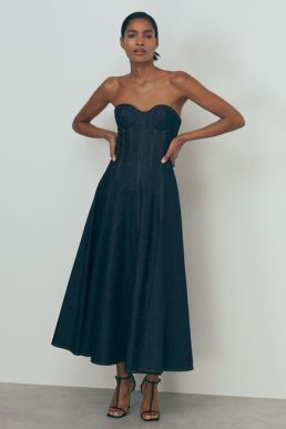 Reiss Rosa Atelier Strapless Denim Midi Dress Blue