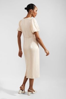 Reiss Tamzin Sequin Midi Dress Buttercream