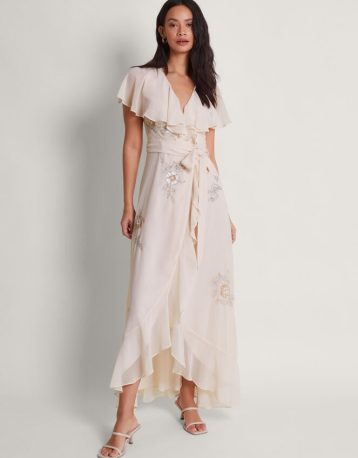 Monsoon Ausha embellished wrap dress pink blush