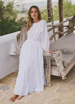Nobody's Child White Embroidered Tie Waist Aarti Smock Maxi