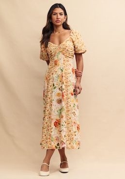 Nobody's Child Yellow Floral Peony Midi Dress Multi