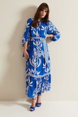 Phase Eight Coralie Print Shirt Midaxi Dress Blue White